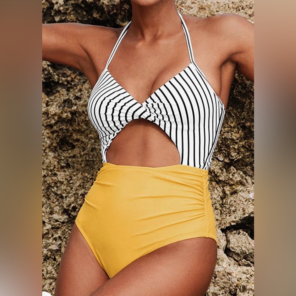 Striped Cutout One Piece Swimsuit